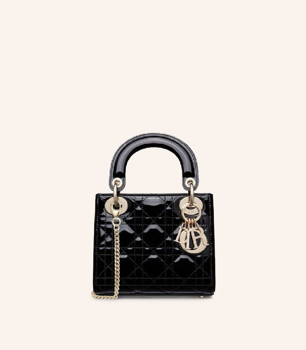 Tas Dior Mini Lady Dior Bag Patent Cannage Calfskin