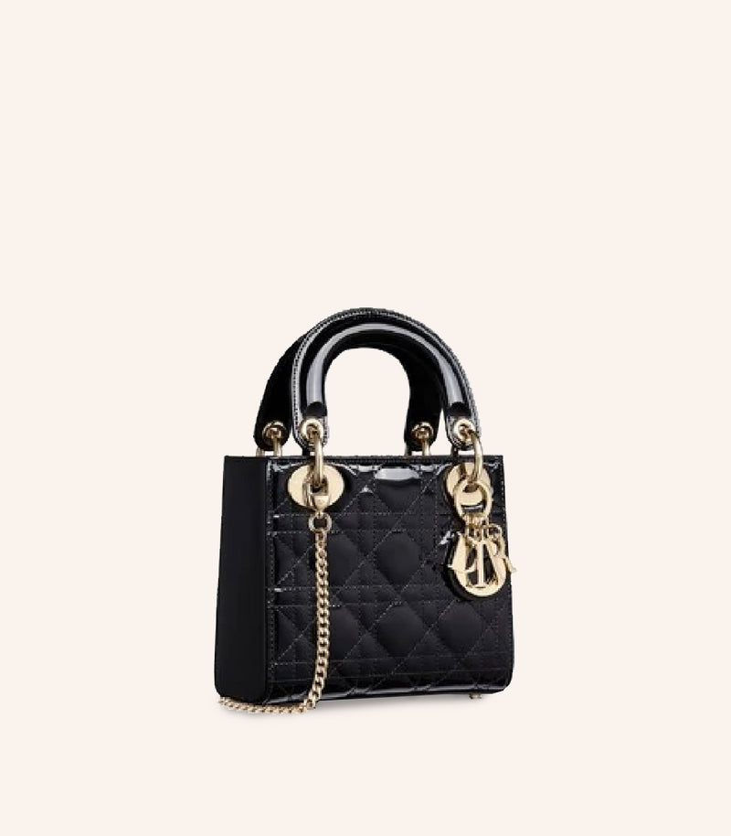 Tas Dior Mini Lady Dior Bag Patent Cannage Calfskin