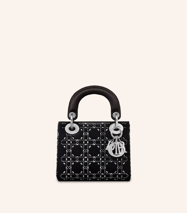 Tas Dior Mini Lady Dior Bag Strass Cannage Satin