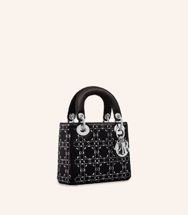 Tas Dior Mini Lady Dior Bag Strass Cannage Satin