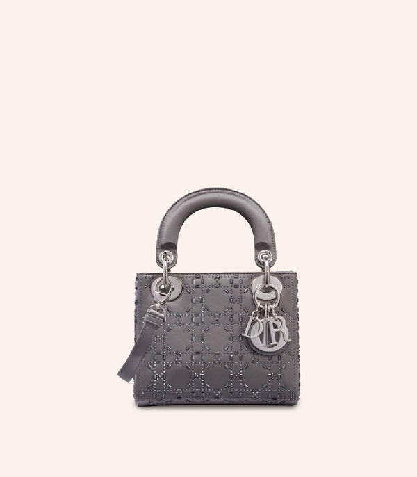 Tas Dior Mini Lady Dior Bag Strass Cannage Satin