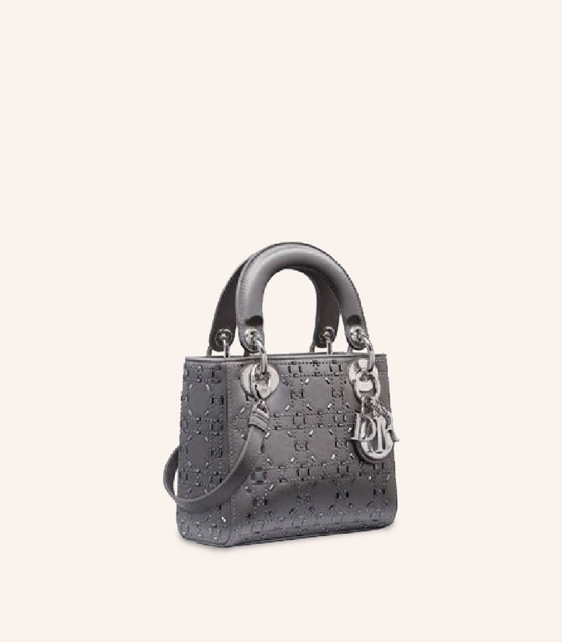 Tas Dior Mini Lady Dior Bag Strass Cannage Satin