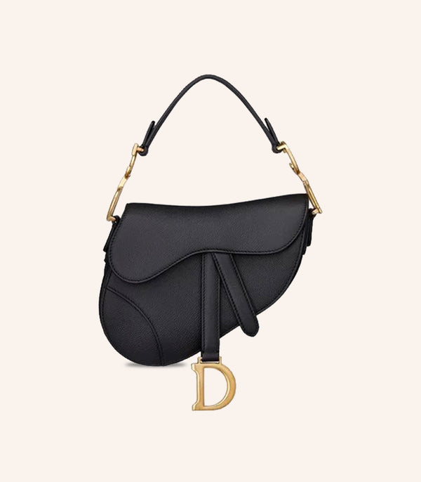 Tas Dior Mini Saddle Bag Black Grained Calfskin