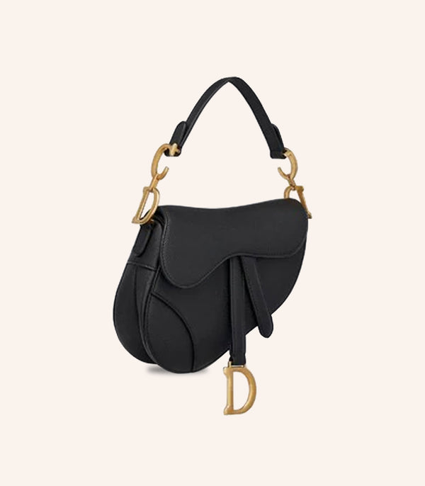 Tas Dior Mini Saddle Bag Black Grained Calfskin