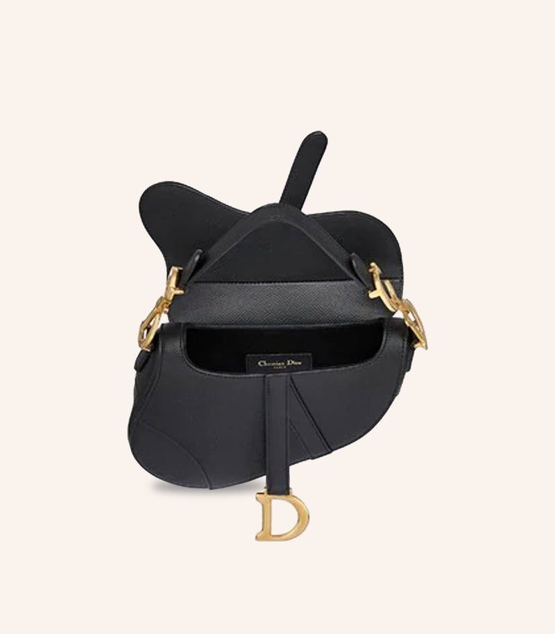 Tas Dior Mini Saddle Bag Black Grained Calfskin