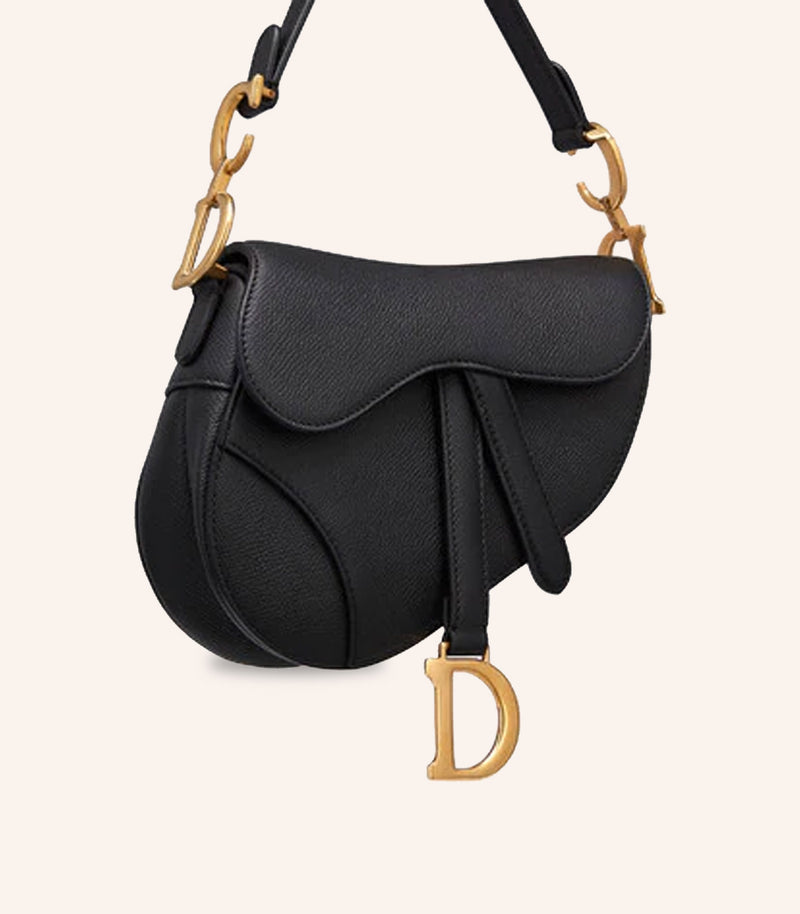 Tas Dior Mini Saddle Bag Black Grained Calfskin