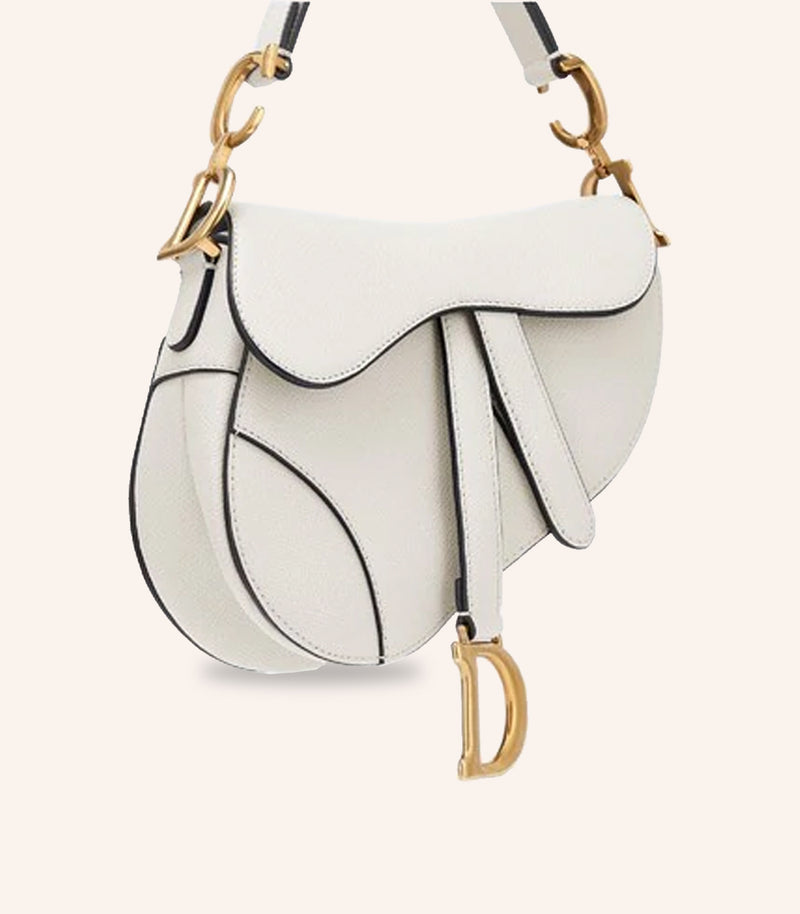 Tas Dior Mini Saddle Bag Ecru Grained Calfskin