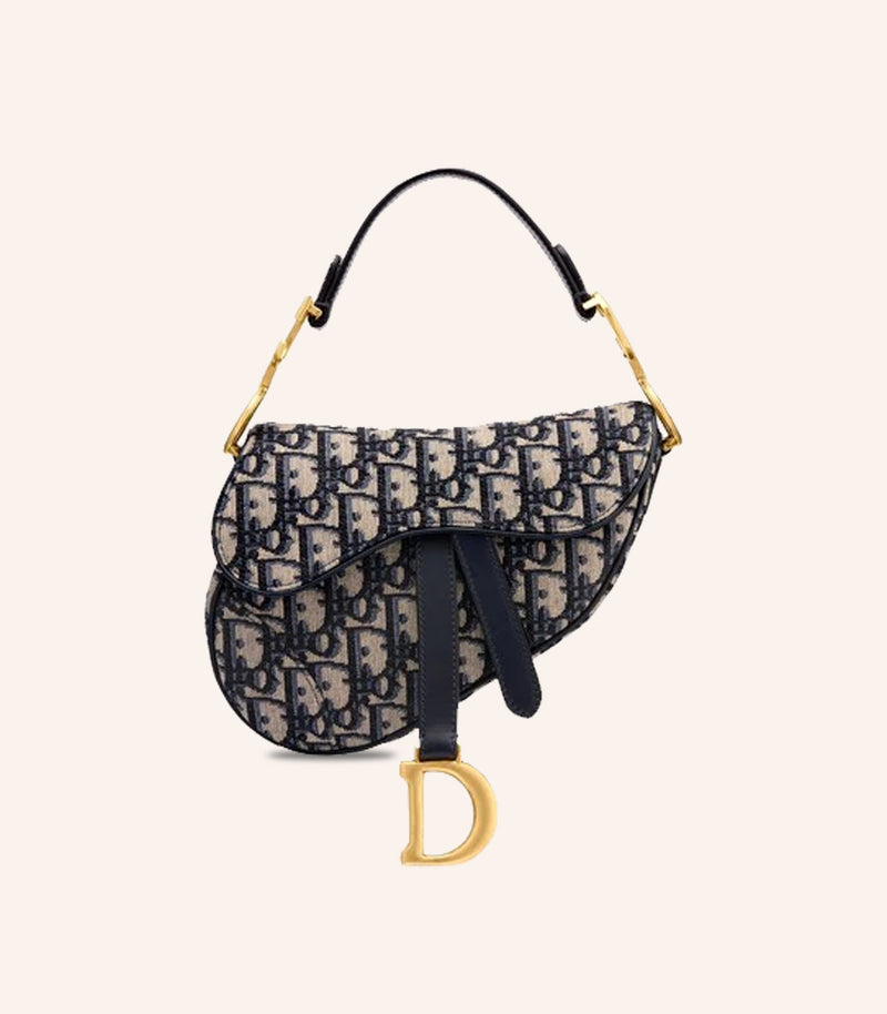 Tas Dior Mini Saddle Bag Blue Oblique Jacquard