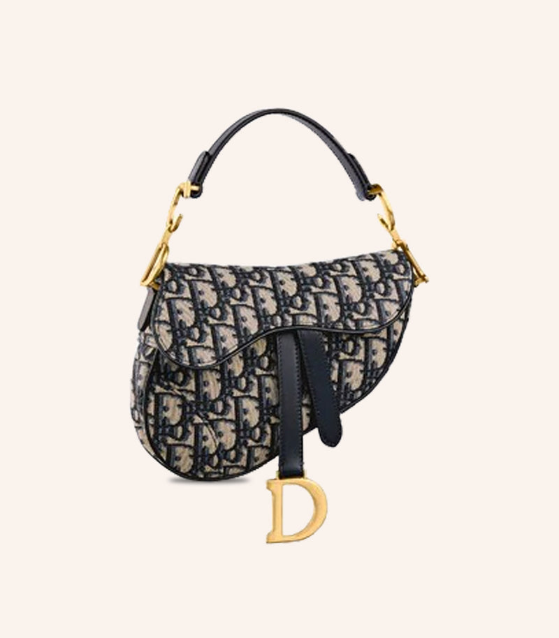 Tas Dior Mini Saddle Bag Blue Oblique Jacquard