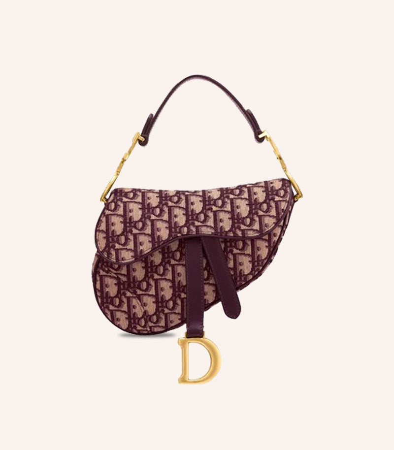 Tas Dior Mini Saddle Bag Burgundy Oblique Jacquard