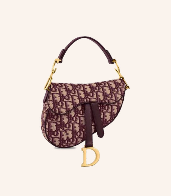 Tas Dior Mini Saddle Bag Burgundy Oblique Jacquard