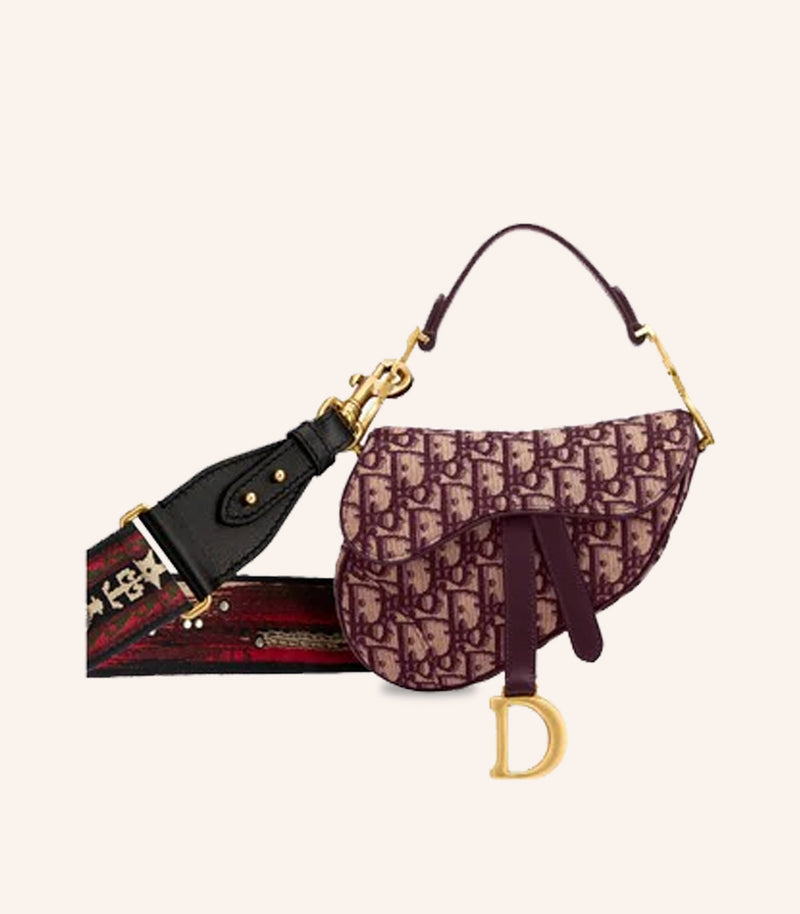 Tas Dior Mini Saddle Bag Burgundy Oblique Jacquard