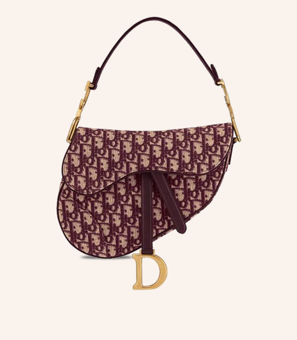 Tas Dior Saddle Bag Burgundy Oblique Jacquard