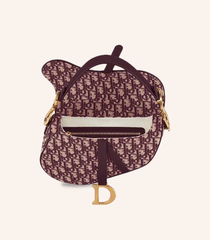 Tas Dior Saddle Bag Burgundy Oblique Jacquard